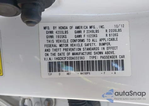 2013 Honda Accord Lx from USA, damaged, VIN 1HGCR2F30DA032383